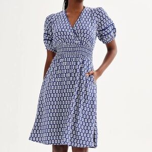 Draper James RSVP Dress Women XL Blue Floral VNeck Short Sleeve Cottagecore Midi